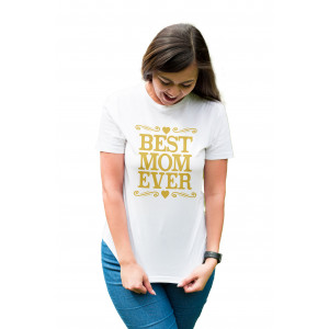 Tricou dama cu mesaj personalizat, "Best mom ever", bumbac, Oktane, alb